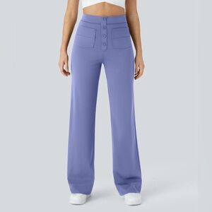 High-Waisted Button Multiple Pocket Straight Leg Pants